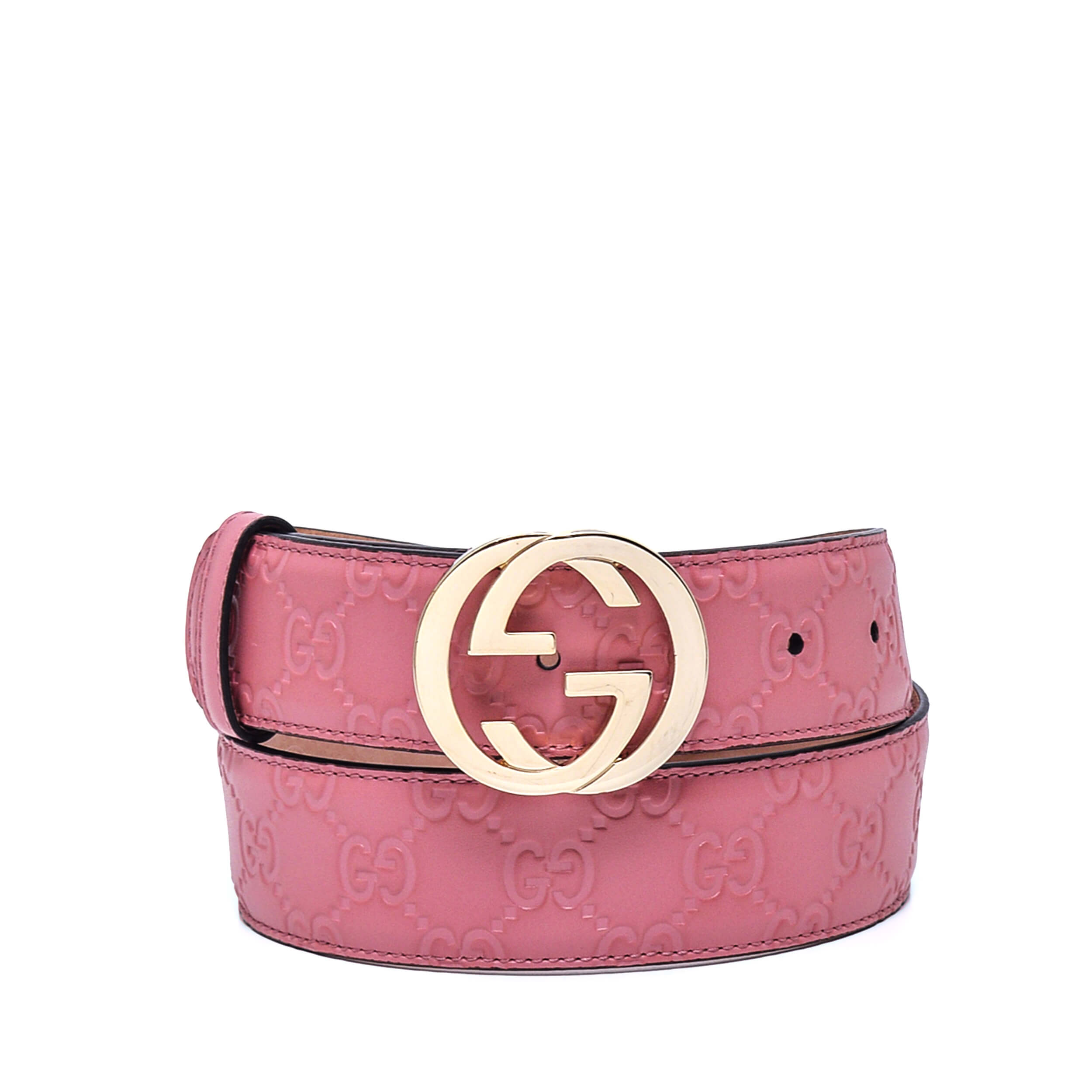 Gucci -Pink Guccissima Monogram Leather Interlocking GG Buckle Belt 